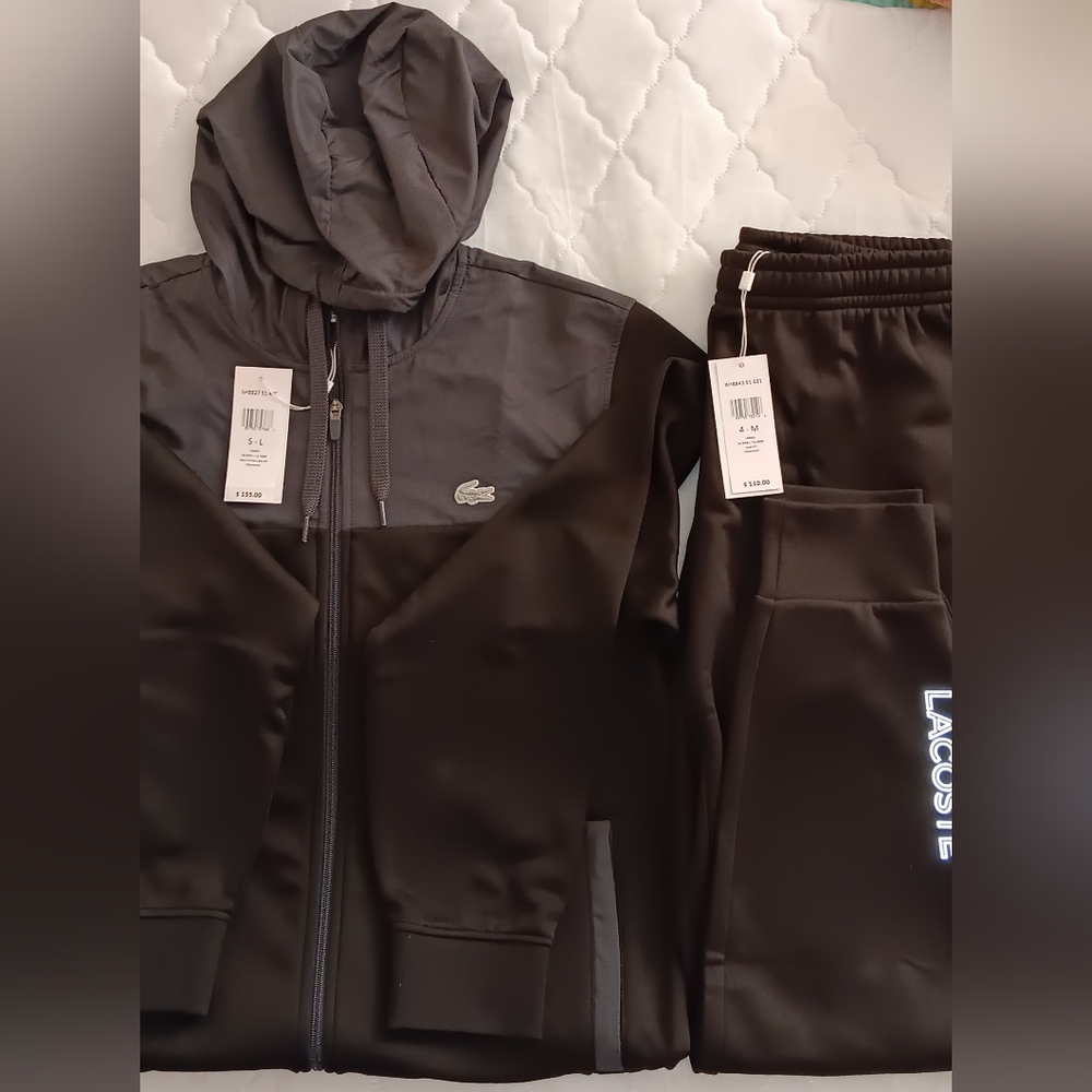 Authentic Lacoste Unisex  Sweatsuit- Full Zip Hoodie & Pants-Black/Grey-NWT